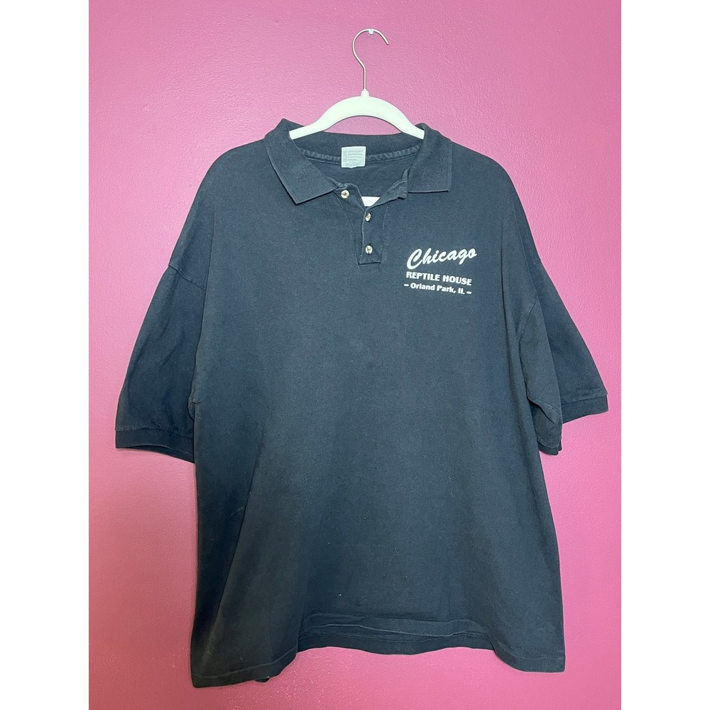 Vintage Cotton Deluxe Chicago Reptile House Polo Shirt Mens Black USA Made